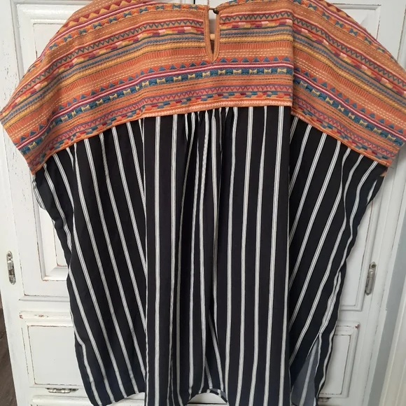 Savanna Jane Multicolor Striped Blouse Embroidered M/L - Picture 3 of 5